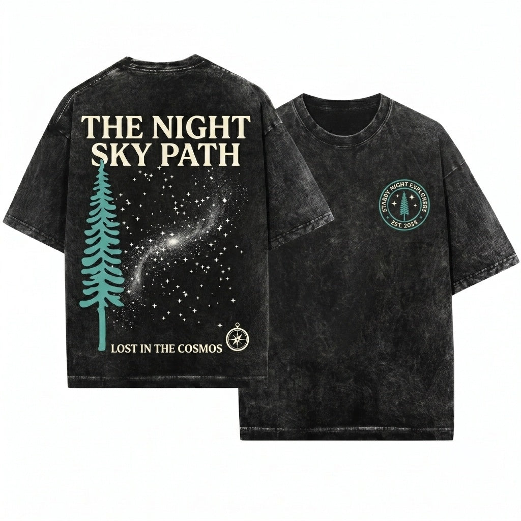 Mountain Theme Pine Tree Stars Lover Gift Unisex Wash T-Shirt