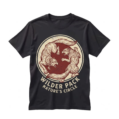 Vintage Wolf Fighting Graphic, Retro Wild Animal Engraved Woodland Nature Aesthetic Gift Unisex TShirt