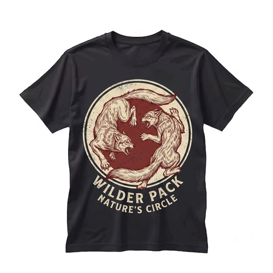 Vintage Wolf Fighting Graphic, Retro Wild Animal Engraved Woodland Nature Aesthetic Gift Unisex TShirt