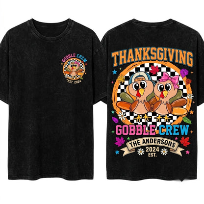 Checkered Cute Boys Girl Turkey Brushstroke Cap Thanksgiving Unisex Wash T-Shirt