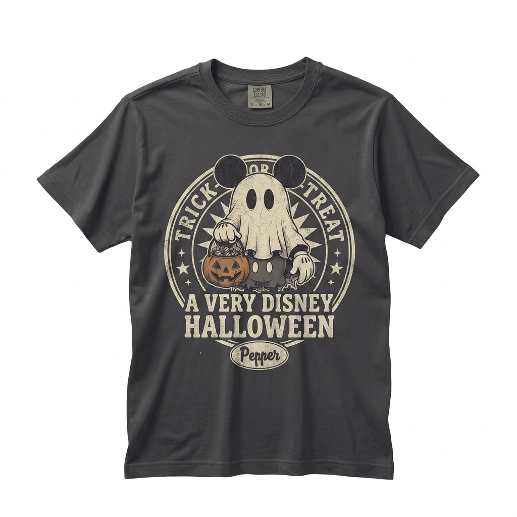 Vintage Retro Spooky Ghost Halloween Trick Treat Cartoon Characters Graphic Vacation Unisex TShirt