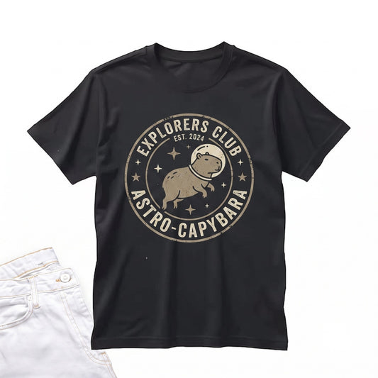 Astronaut Capybara Funny Animal Graphic Galaxy Print Cotton Unisex TShirt