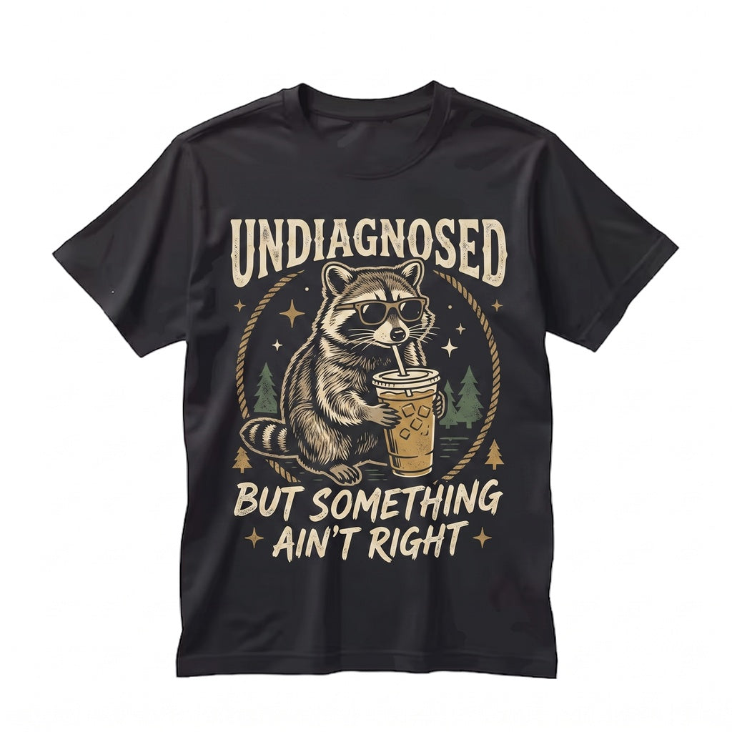 Undiagnosed But Something Aint Right Raccoon Drinking Iced Coffee Funny Animal Meme Sarcasm Humor Unisex TShirt