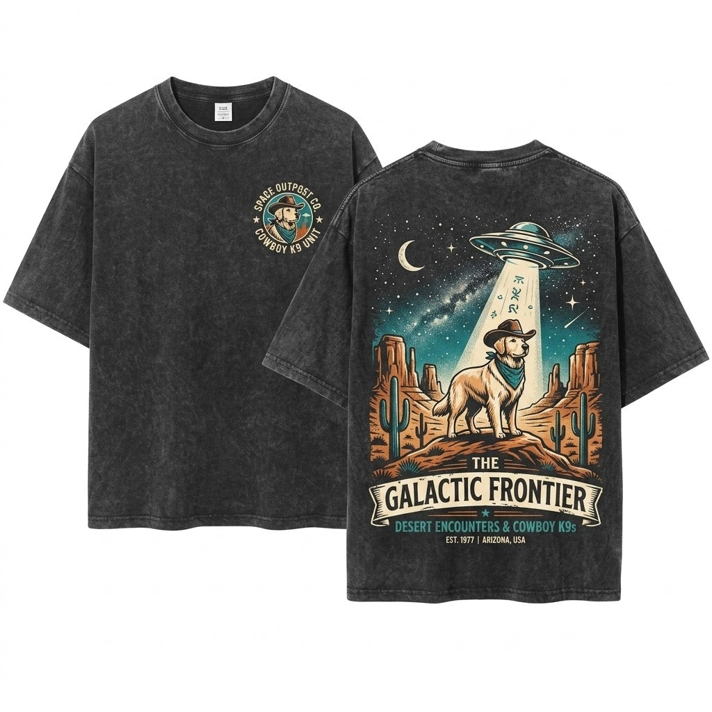 Vintage Great Pyrenees Alien UFO Western Cowboy Retro Space Dog Lovers Gift Unisex Wash T-Shirt
