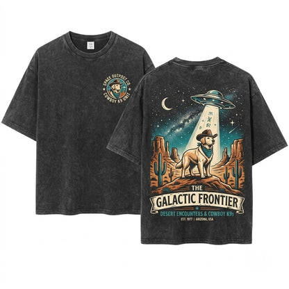 Vintage Great Pyrenees Alien UFO Western Cowboy Retro Space Dog Lovers Gift Unisex Wash T-Shirt