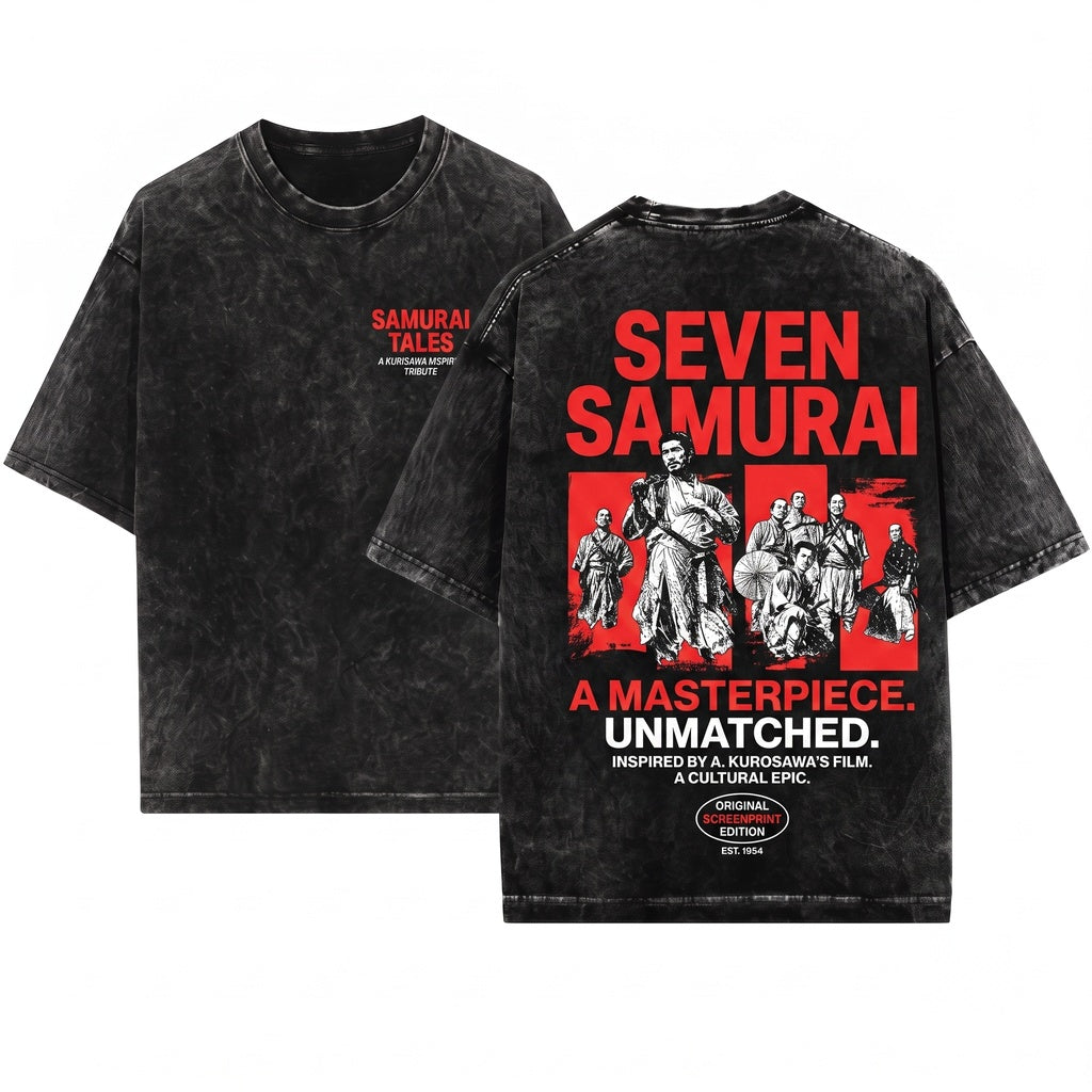 Vintage 1954 Seven Samurai Japanese Movie Graphic Unisex Wash T-Shirt