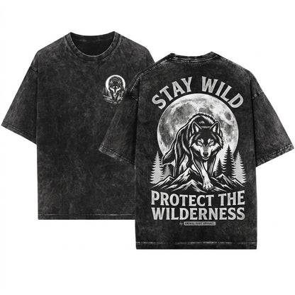 Wolf Moon Graphic Lone Animal Nature Wildlife Aesthetic Unisex Wash T-Shirt