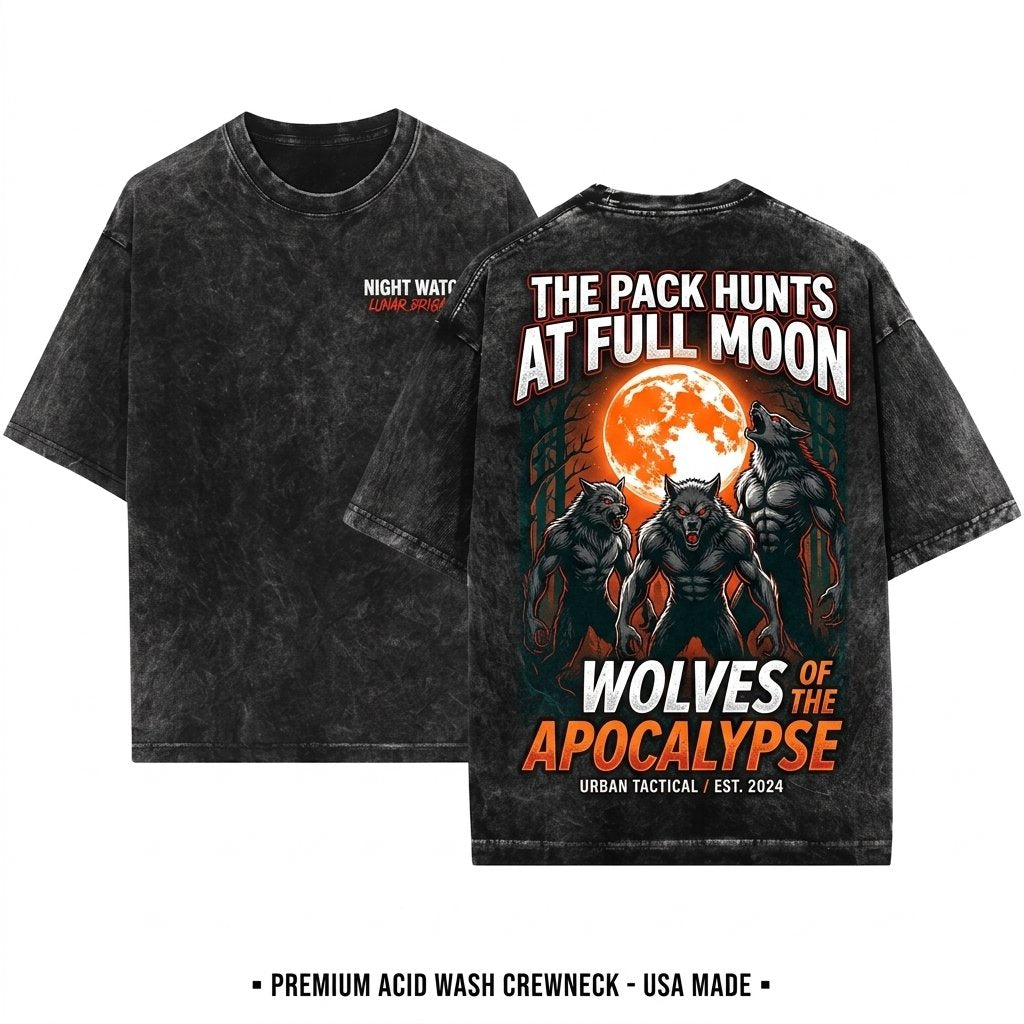 Werewolf Full Moon Howling Gothic Horror Halloween Creature Mythical Beast Dark Forest Art Unisex Wash T-Shirt