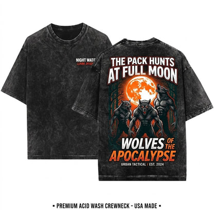Werewolf Full Moon Howling Gothic Horror Halloween Creature Mythical Beast Dark Forest Art Unisex Wash T-Shirt