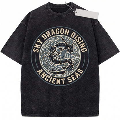 Vintage Green Sky Dragon Graphic Retro Acid Washed Oversized Anime Manga Gamer Gift Unisex TShirt