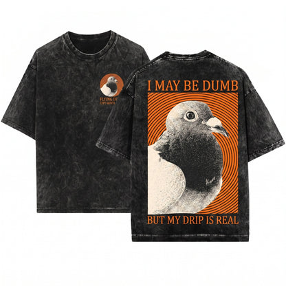 Overweight Silly Pigeon Graphic Longline Cotton Unisex Wash T-Shirt