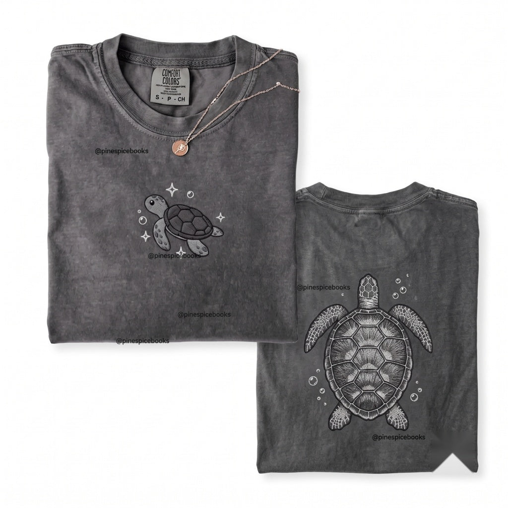 Sea Turtle Embroidered Summer Ocean Coastal Beach Nature Vintage Unisex Wash T-Shirt