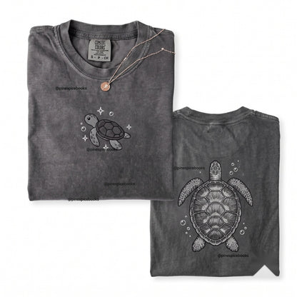 Sea Turtle Embroidered Summer Ocean Coastal Beach Nature Vintage Unisex Wash T-Shirt