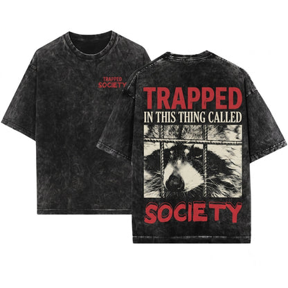 Japanese Graphic Raccoon Society Vintage Streetwear Apparel Unisex Wash T-Shirt