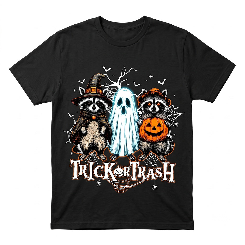 Trick Or Trash Halloween Spooky Raccoon Ghost Cute Panda Funny Animal Unisex TShirt