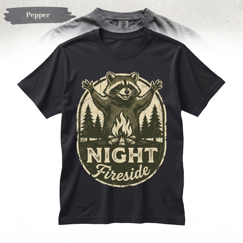 Vintage 90s Raccoon Bonfire Campfire Cozy Night Camping Graphic Camp Lover Gift Apparel Unisex TShirt