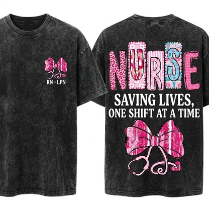Pink Valentine Nurse Coquette Stethoscope Bow Shirt Design Gift Unisex Wash T-Shirt