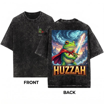 Huzzah Frog Embroidered Gildan 18000 Funny DnD Renaissance Faire Medieval Fantasy Gamer Gift Unisex Wash T-Shirt