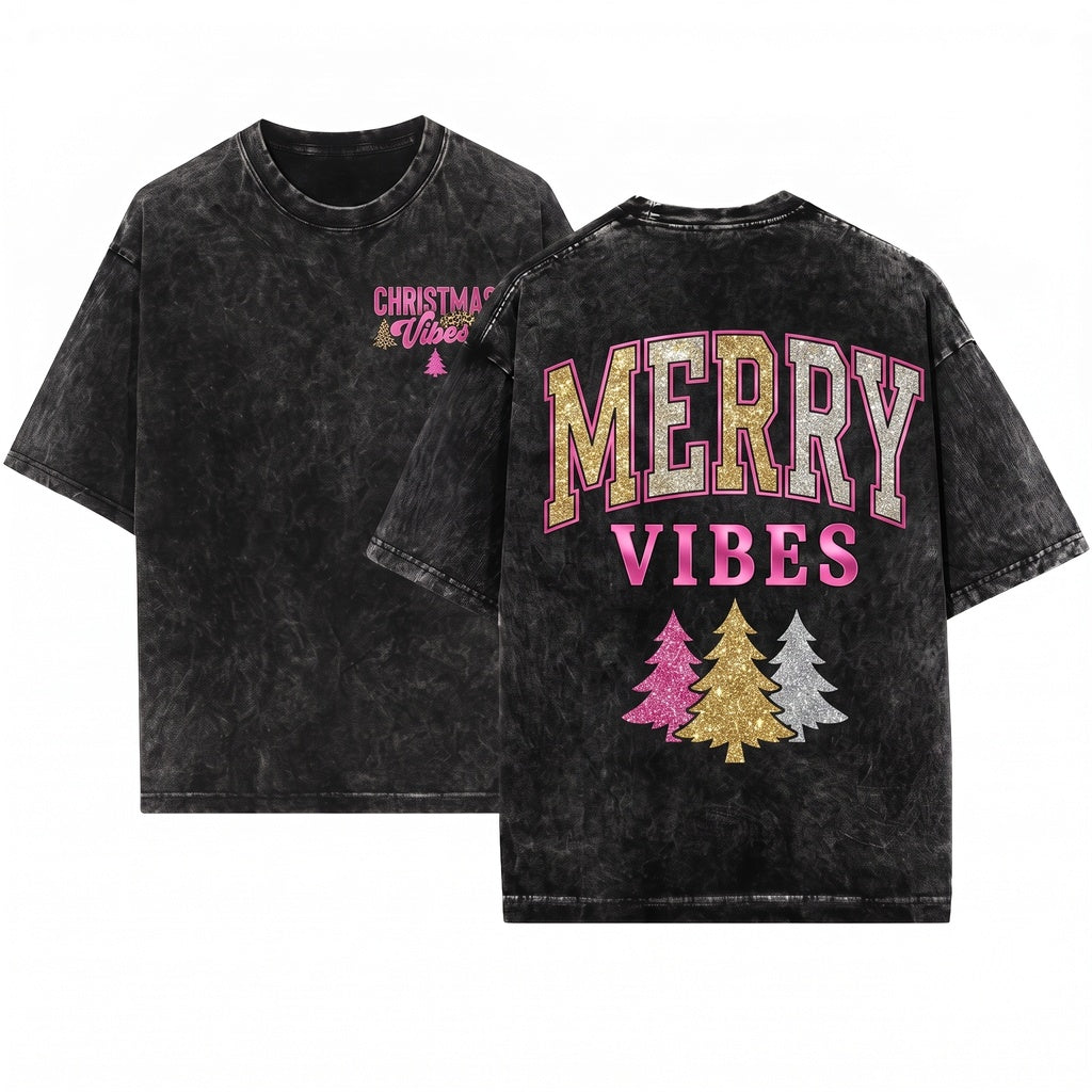 Merry Christmas Tree Leopard Print Holiday Winter Sweater Women Vibes Unisex Wash T-Shirt
