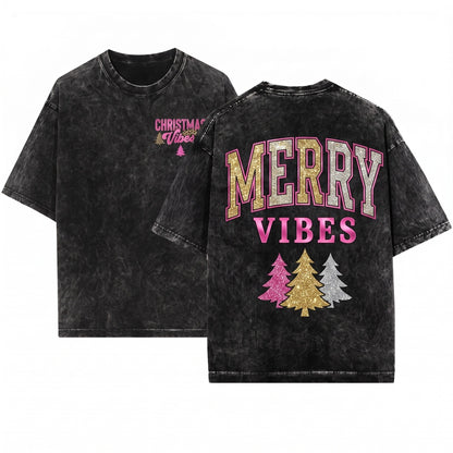 Merry Christmas Tree Leopard Print Holiday Winter Sweater Women Vibes Unisex Wash T-Shirt