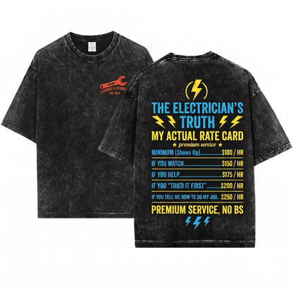 Funny Hourly Rate Job Gift For Cool Electrician Contractor Unisex Wash T-Shirt