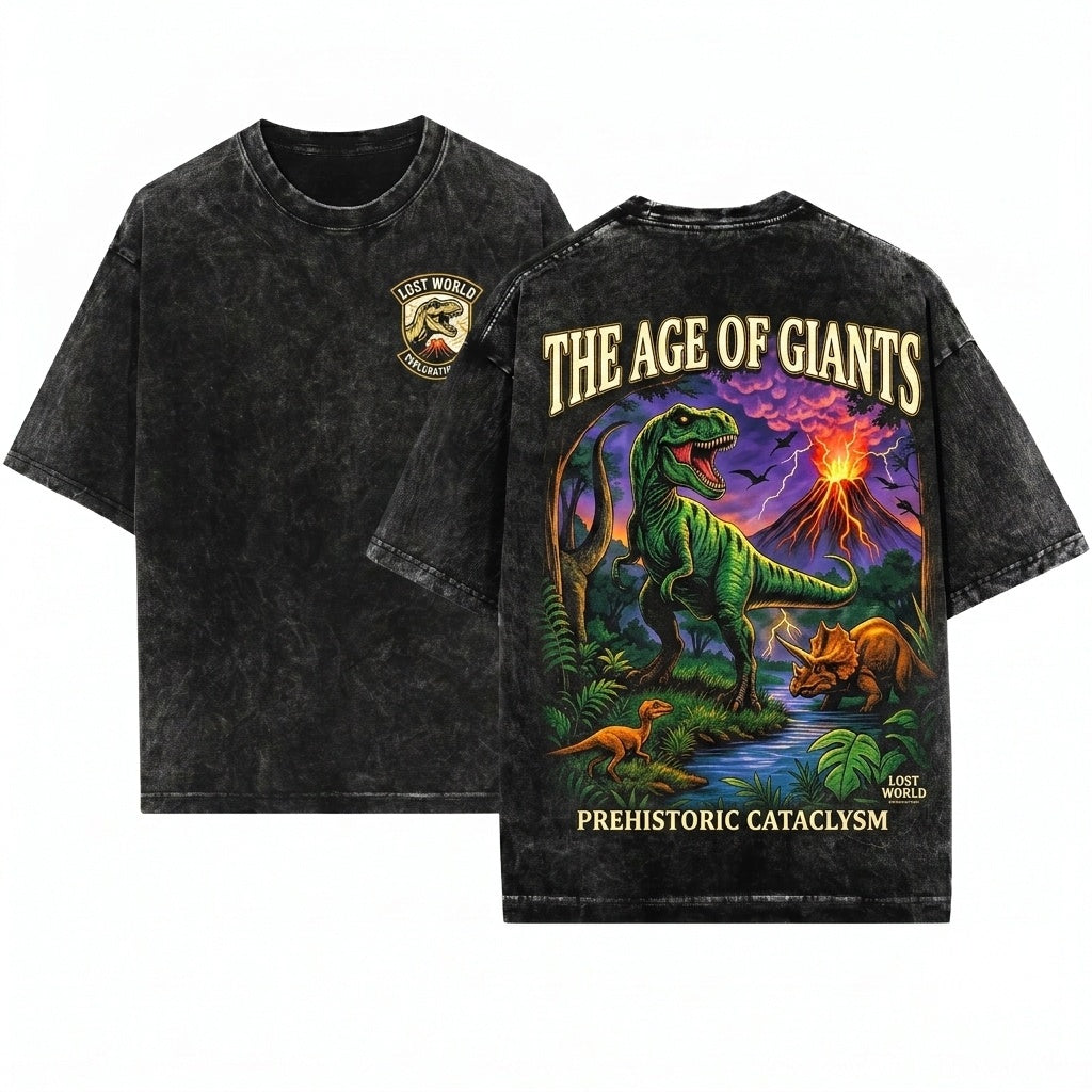 90s Vintage Prehistoric Dinosaur T-Rex Triceratops Graphic Nature Gift Unisex Wash T-Shirt
