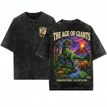 90s Vintage Prehistoric Dinosaur T-Rex Triceratops Graphic Nature Gift Unisex Wash T-Shirt