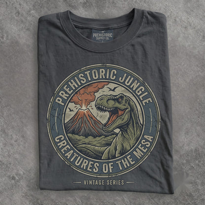 Vintage Prehistoric Jungle Graphic Spinosaurus Volcano Dinosaur Retro Wilderness Style Dino Gift Unisex TShirt
