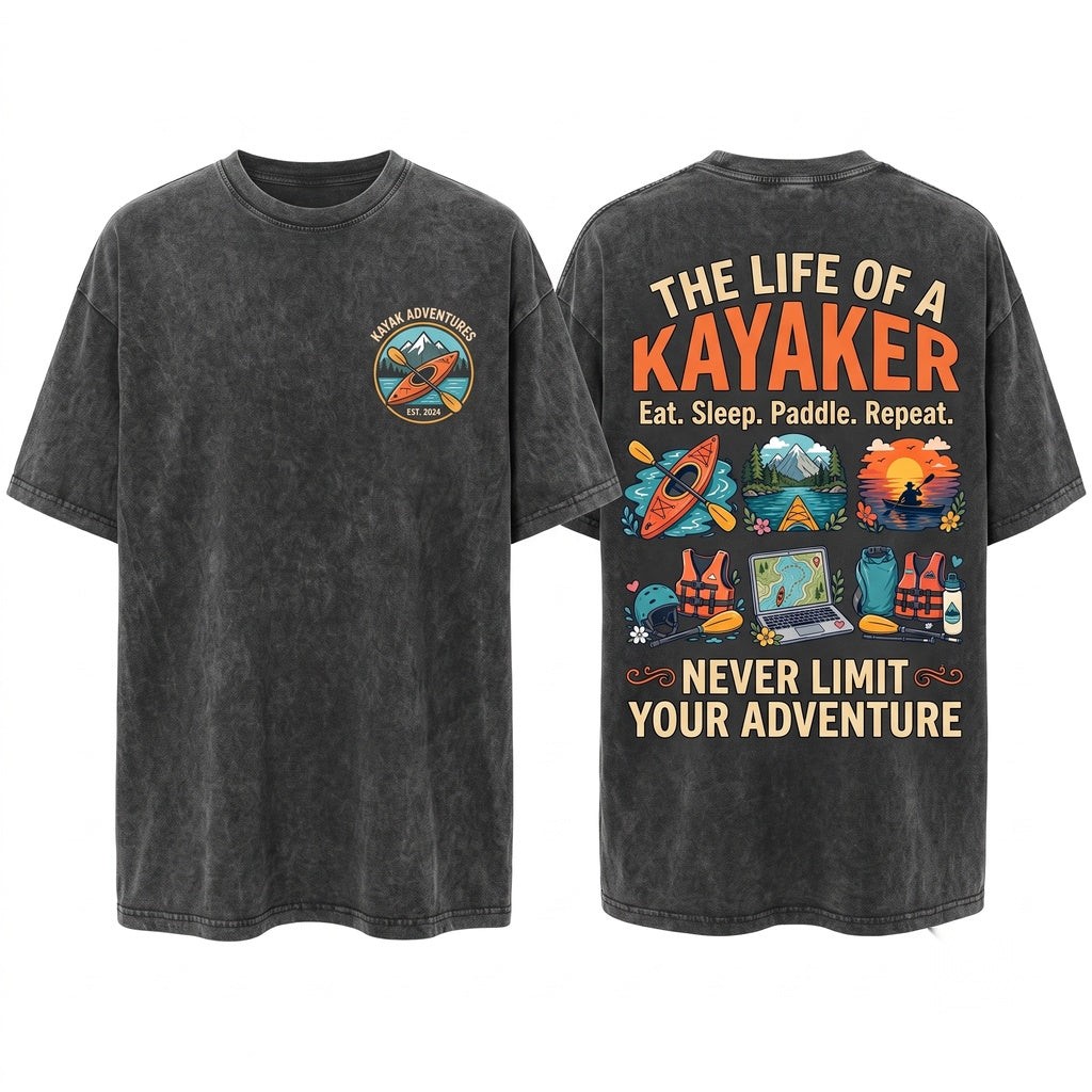 Kayaking Spare Time Activity Lake Paddling Outdoor Graphic Cotton Vintage Unisex Wash T-Shirt