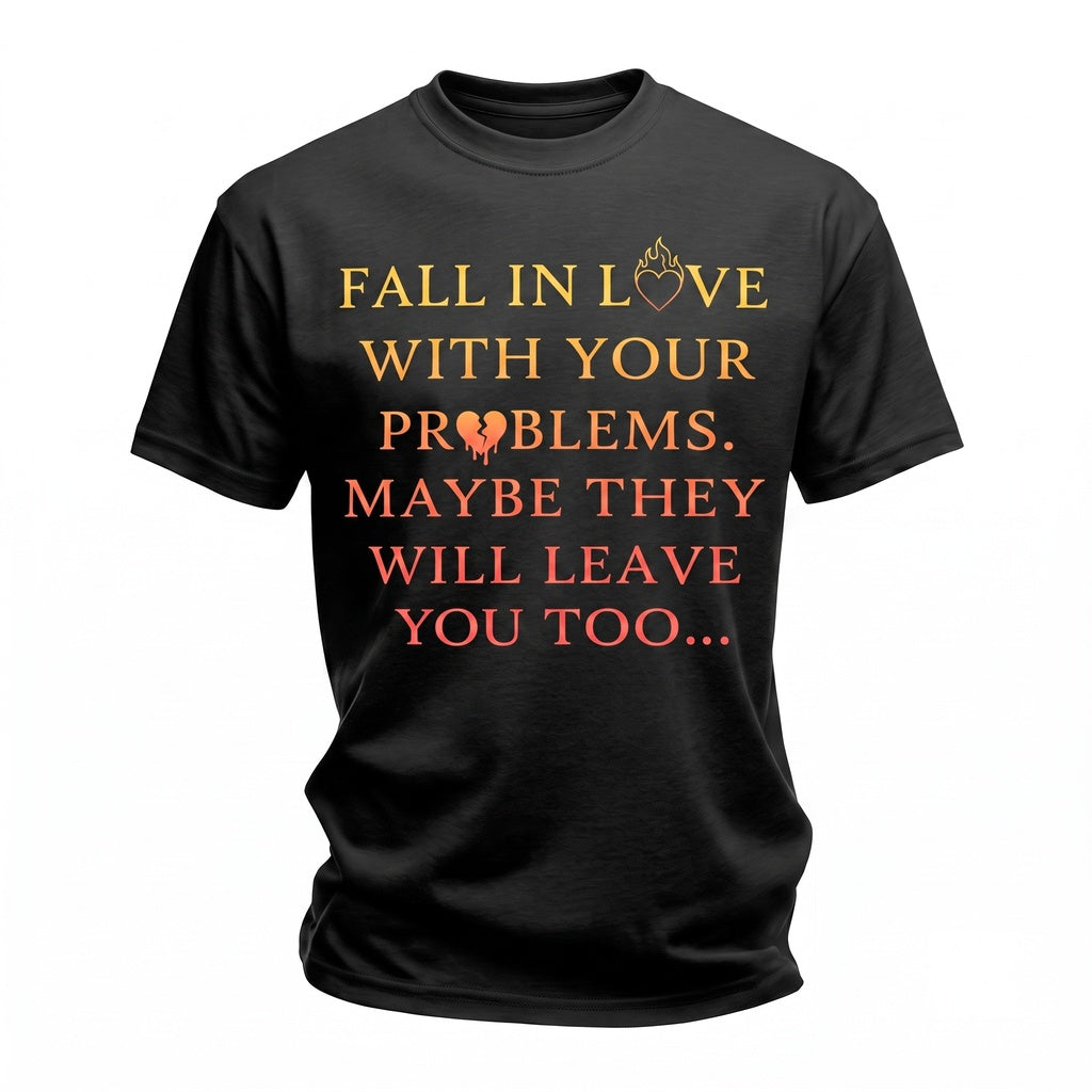 Fall In Love With Problems Sarcastic Dark Humor Back Print Quote Unisex TShirt