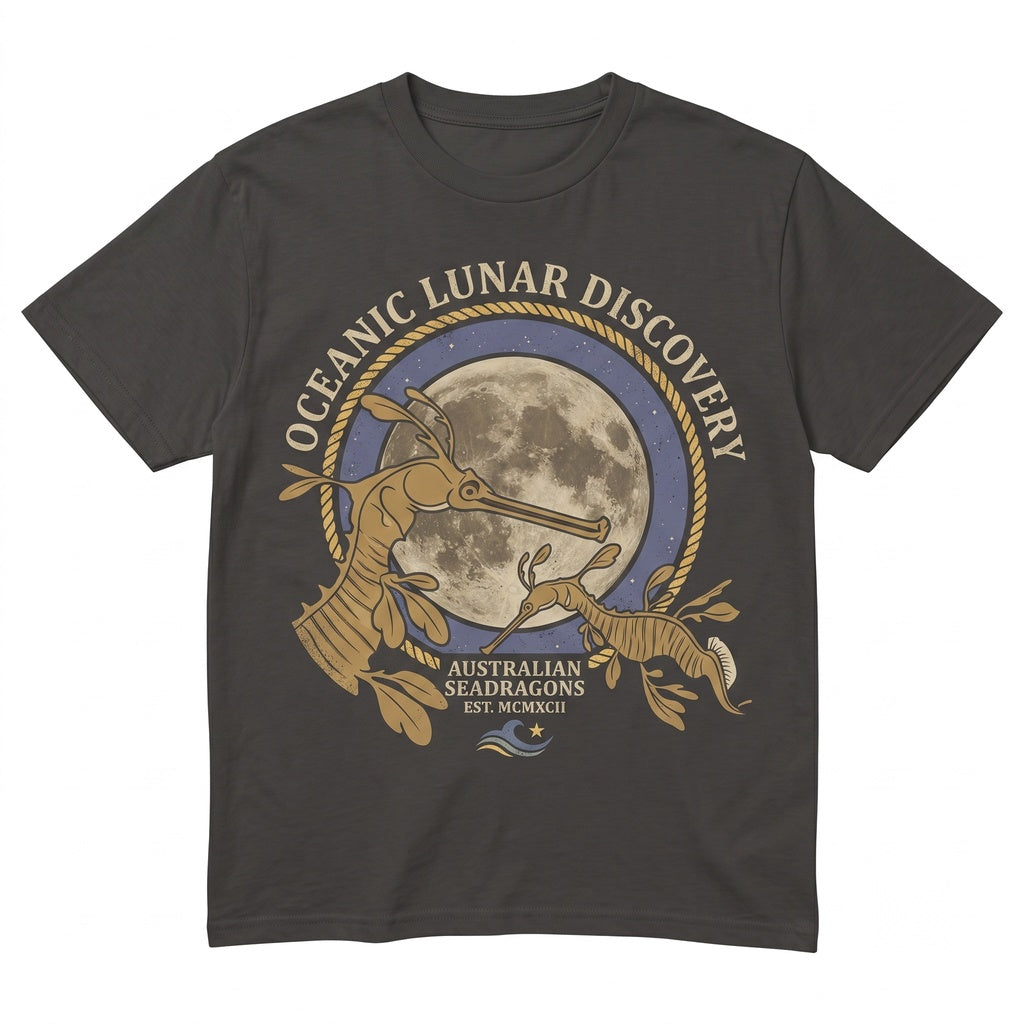 Three Weedy Sea Dragon Moon Ocean Animal Marine Biology Gift Seahorse Aquatic Nature Graphic Apparel Unisex TShirt