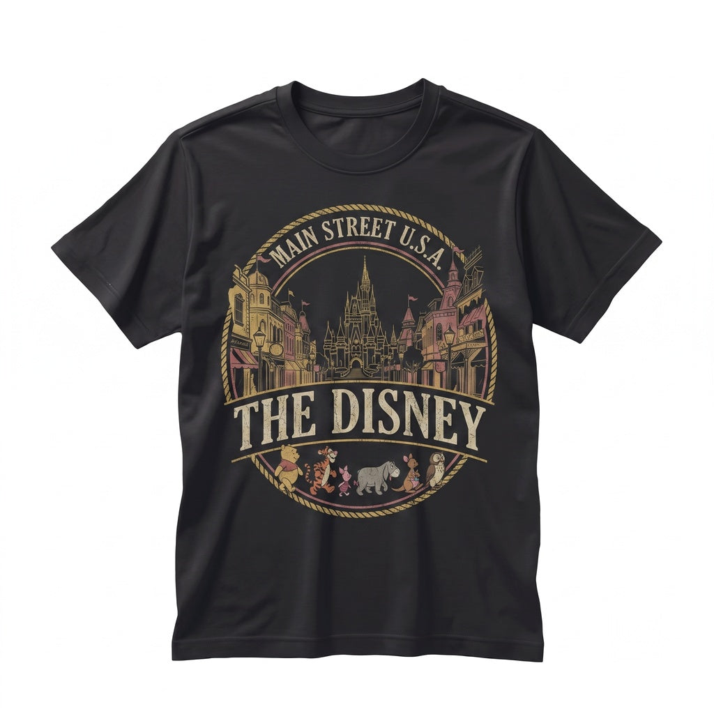 Vintage Classic Honey Bear Friends Walking Retro Theme Park Main Street Family Vacation Graphic Gift Unisex TShirt