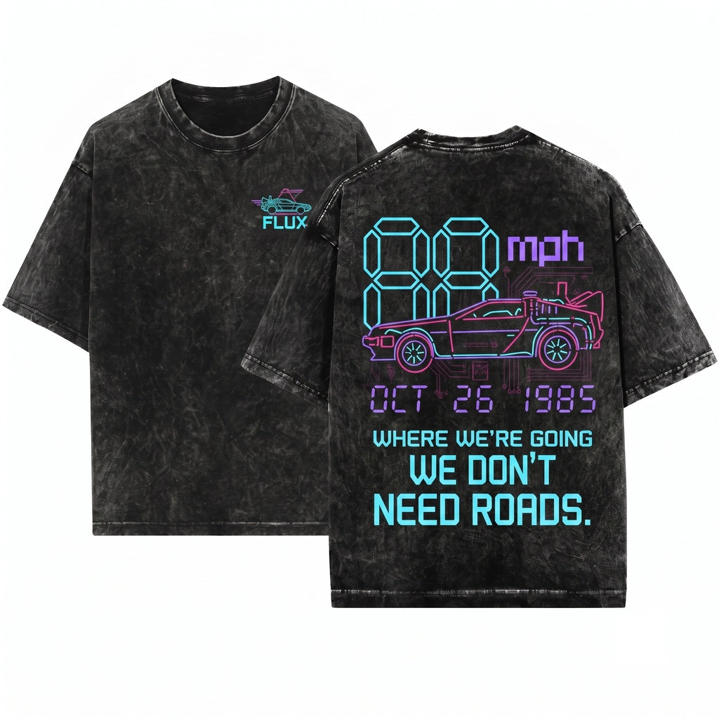 Retro 80s Sci-Fi 88mph Future Movie Graphic Unisex Wash T-Shirt