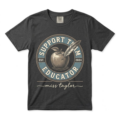 Custom School Name Teacher Support Staff Matching Group Faux Patchwork Back To Unisex TShirt