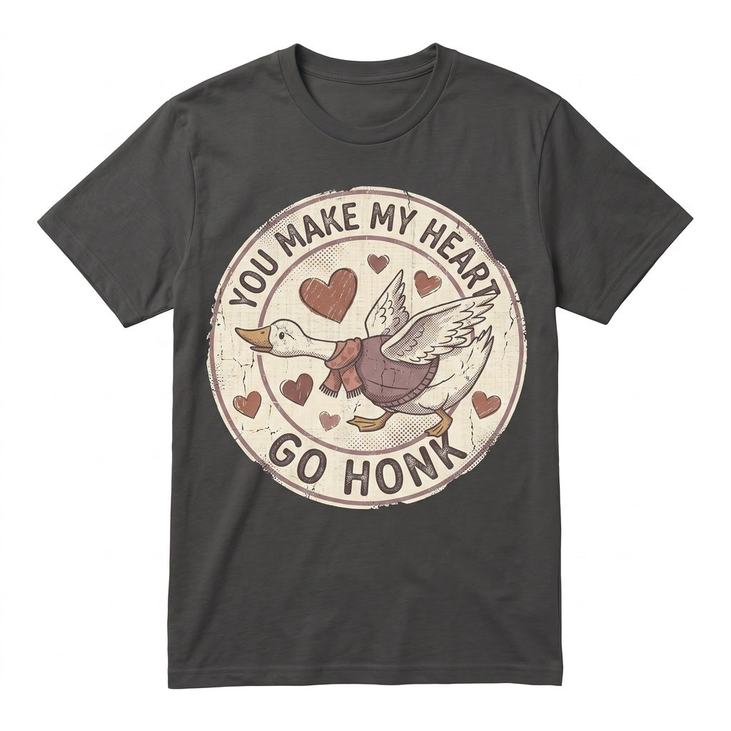 Funny Valentine Goose You Make My Heart Go Honk Cute Animal Pun Romantic Couples Lover Gift Unisex TShirt