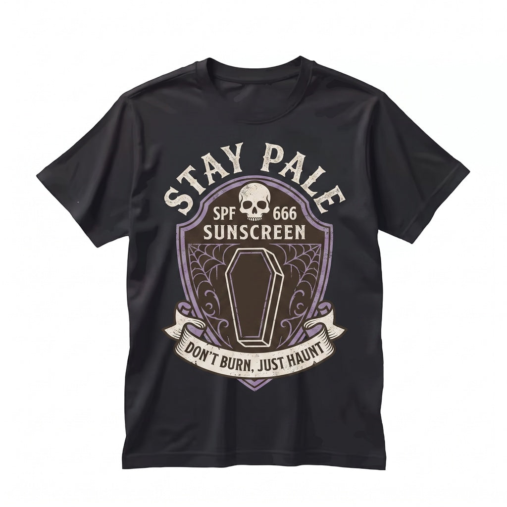 Stay Pale Spooky Halloween Goth Summerween Funny Beachwear Alt Unisex TShirt