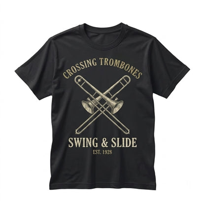 Flowing Line Art Trombone Brass Instrument Faux Gold Graphic Music Themed Apparel Unisex TShirt
