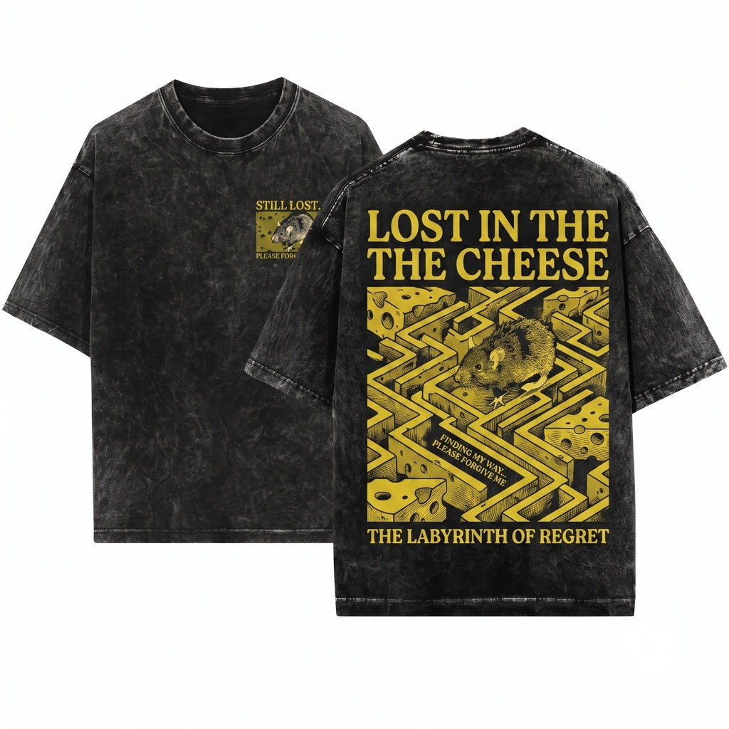 Lost in the Cheese Japanese Rat Graphic Unisex Wash T-Shirt