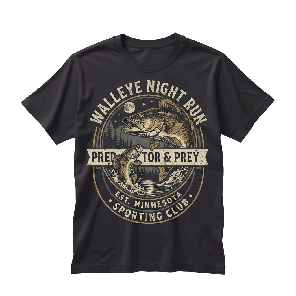 Walleye Fish Howling at Full Moon Graphic Vintage 90s Retro Funny Angler Gift Unisex TShirt
