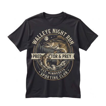 Walleye Fish Howling at Full Moon Graphic Vintage 90s Retro Funny Angler Gift Unisex TShirt