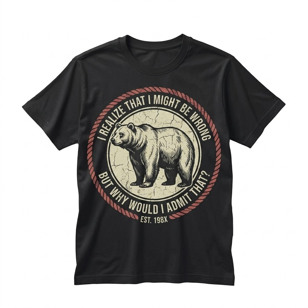 Realize That I Might Be Wrong Bear Funny Vintage Japanese Retro Graphic Unisex TShirt