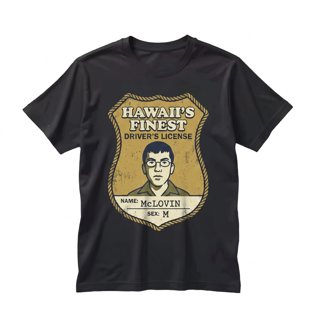 McLovin Hawaii Fake Driver License Funny Comedy Movie Graphic Novelty Pop Culture Vintage Cotton Apparel Unisex TShirt