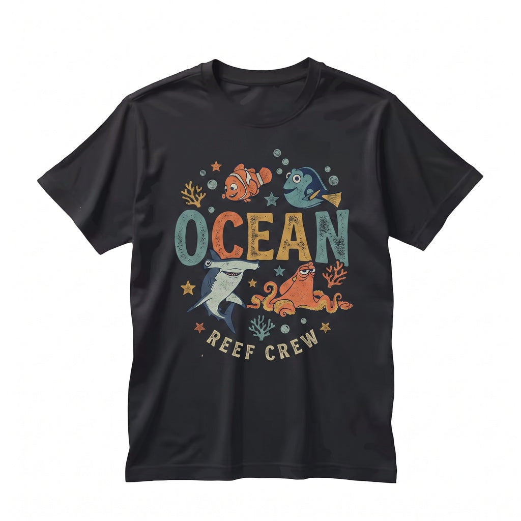 Custom Animated Clownfish Blue Tang Ocean Family Vacation Theme Park Apparel Unisex TShirt