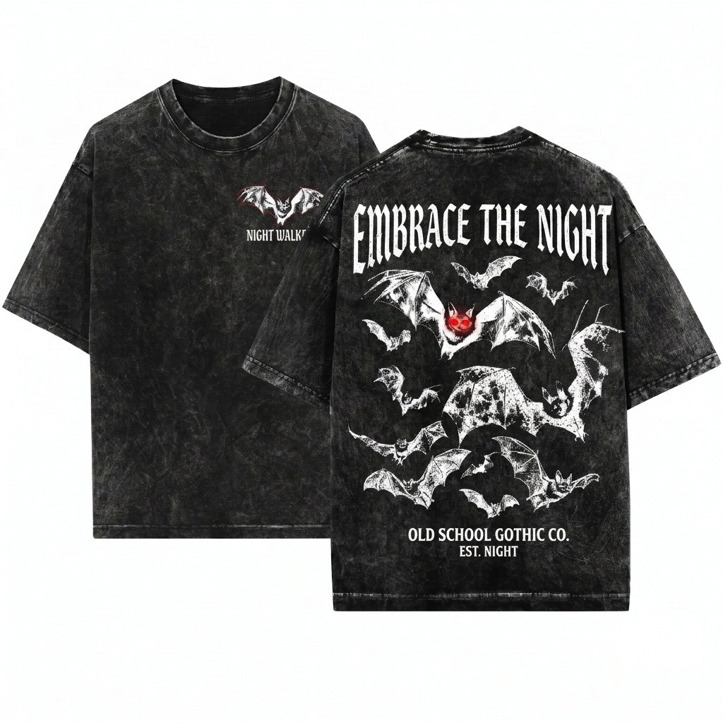 Vintage 90s Y2K Gothic Bat Graphic Grunge Dark Art Oversized Unisex Wash T-Shirt