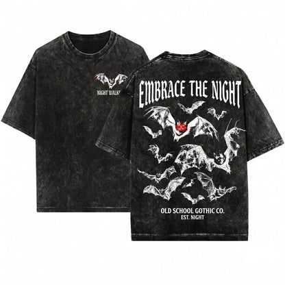 Vintage 90s Y2K Gothic Bat Graphic Grunge Dark Art Oversized Unisex Wash T-Shirt