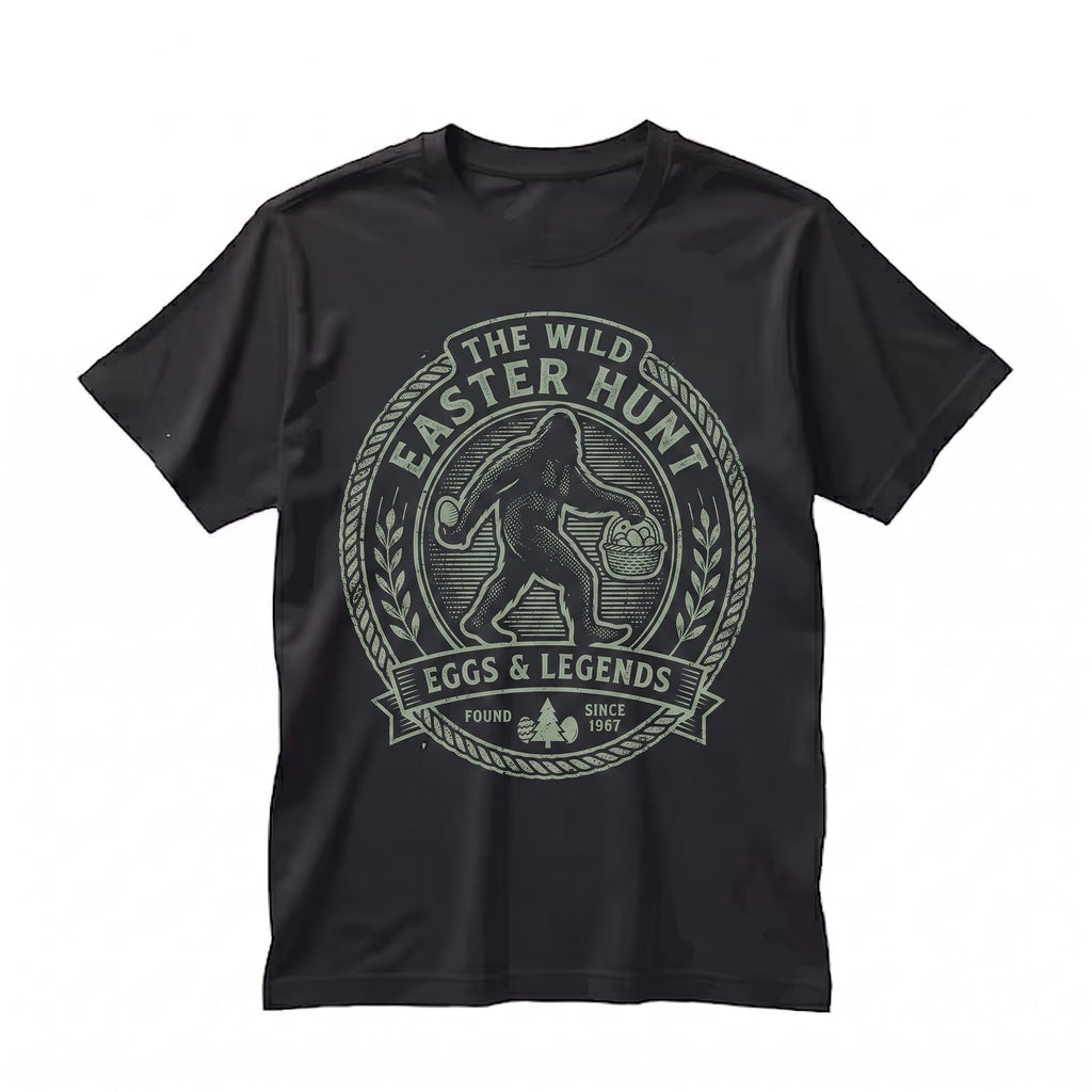 Funny Easter Bigfoot Basket Eggs Cute Bunny Sasquatch Holiday Novelty Gift Womens Graphic Unisex TShirt