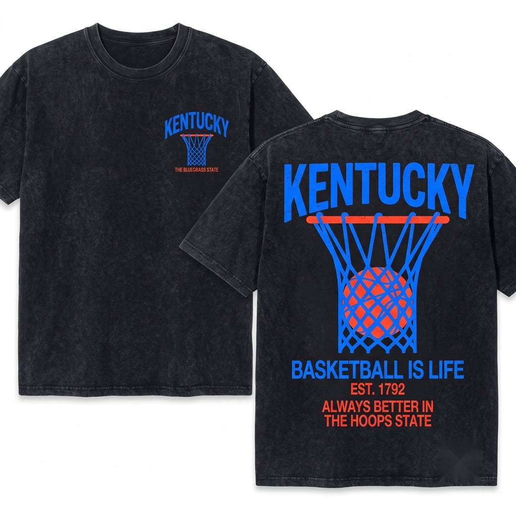 Retro Kentucky Hoop Basketball Graphic Streetwear Fan Unisex Wash T-Shirt