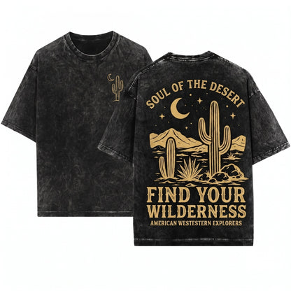 Classic Desert Night Cactus Moonlit Southwest Landscape Rustic Western Nature Gift Unisex Wash T-Shirt