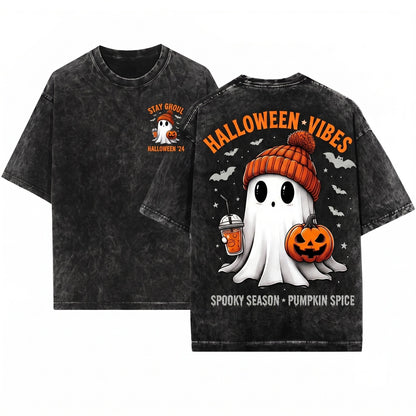 Halloween Bougie Coffee Spooky Sweats Crewneck Oversized Autumn Unisex Wash T-Shirt