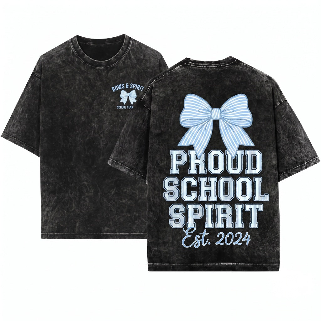 Customized School Spirit Blue Ribbon Lace Coquette Mascot Team Pride Personalized Unisex Wash T-Shirt
